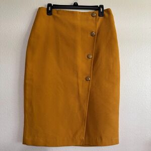 Womens 4-Button Pencil Skirt Mustard Yellow Midi Vintage ‎ Classic Career - 27in